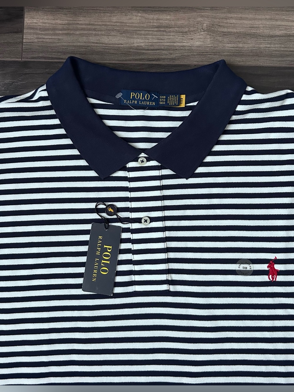 Polo Ralph Lauren Polo Shirt Mens 5XB Mesh White Navy Striped Red Pony NEW